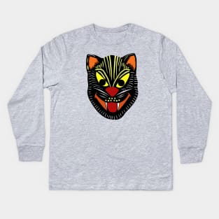 Vintage Halloween black cat mask Kids Long Sleeve T-Shirt